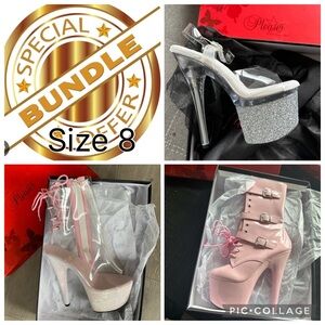 Pleaser Silver and Pink Platform Heels Set